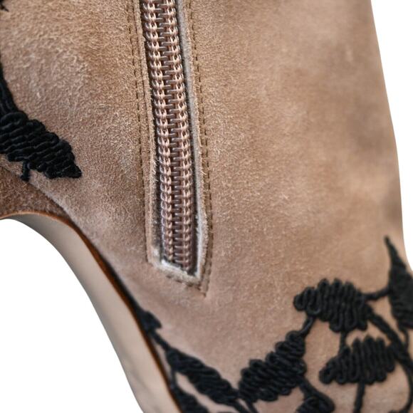 Valentino Garavani Light Brown Suede Floral Lace Heeled Zip Booties Size 37 - Picture 13 of 14